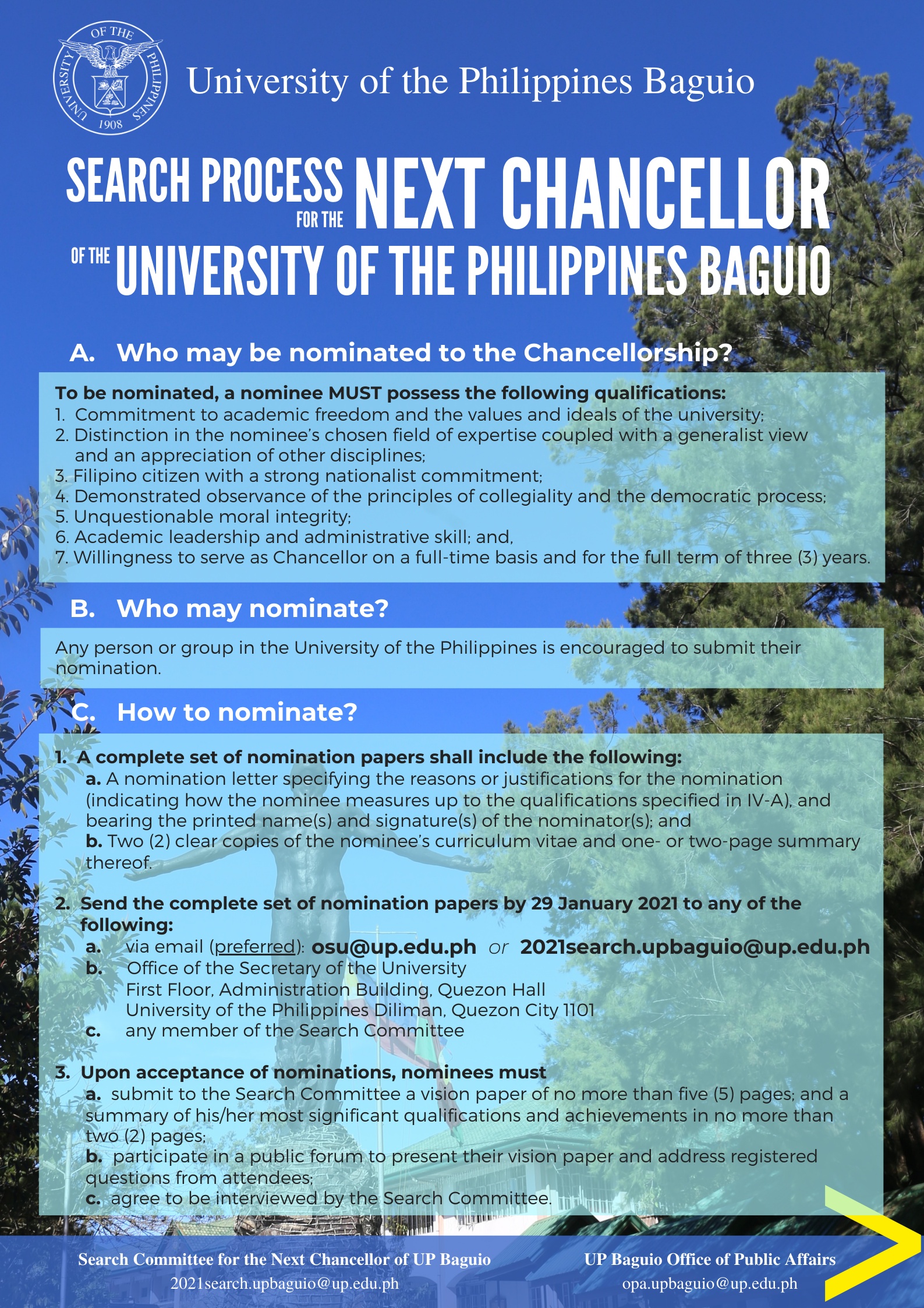 Search for the next UP Baguio Chancellor