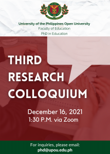 UPOU-FEd to Hold 3rd Research Colloquium for PhD in Education Students