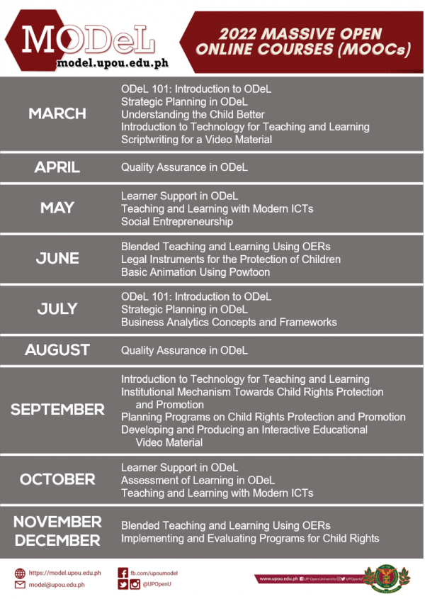 UPOU MODeL MOOC Calendar 2022 University of the Philippines Open