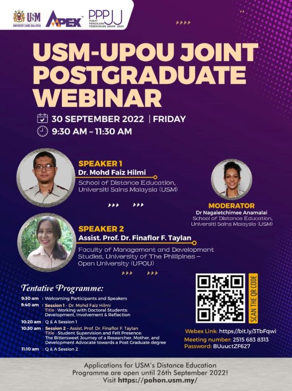 UPOU Faculty Speaks in USM-UPOU Joint Postgraduate Webinar 