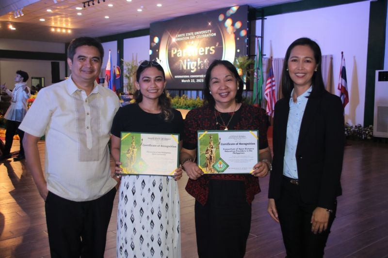 [From left to right] Dr. Rezin Bahia, Dean of the College of Veterinary Medicine and Biomedical Sciences, CvSU; Ms. Shaira Tanay, Research Assistant of the Office of the Chancellor, UPOU; Dr. Melinda dP. Bandalaria, Chancellor of UPOU and President of CODEPP; and Dr. Ma. Cynthia Dela Cruz, Dean of the Graduate School and Open Learning College, CvSU. 