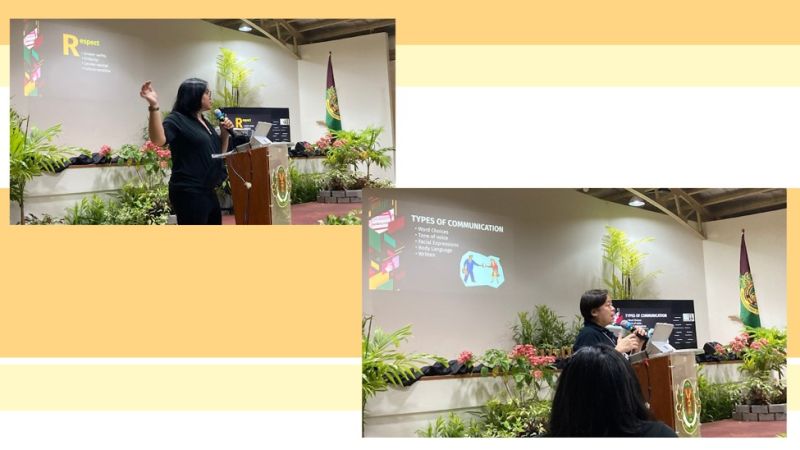 Asst. Prof. Ria Valerie Cabanes (top left) discussed Netiquette while Asst. Prof. Queenie Ridulme gave a lecture on effective verbal and non-verbal communication