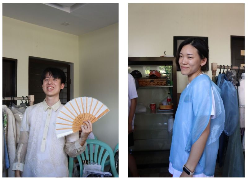 7 July 2023 – Taiwanese LAKBAY fellows, Mr. Bing-Heng, Lee (left) and Ms. Chih-Hsin, Liao (right) try on the Philippine National Costume, Barong Tagalog (left) and Baro’t Saya (right)