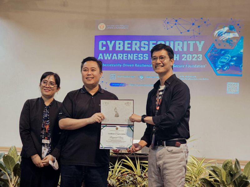 Asst. Prof. Blancaflor Arada, PDA of ICTDO; Mr. Raymond Nuñez, CTO of Red Rock IT Security; and Dr. Reinald Adrian Pugoy, Director of ICTDO. (left to right)