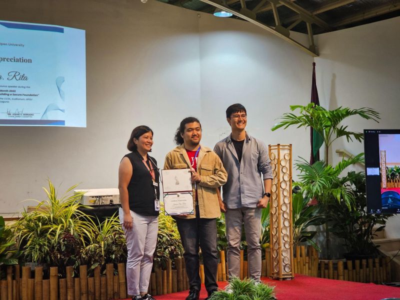 Dr. Joane Serrano, Chair of DRRM Committee; Mr. Joshua Sta. Rita, IT Security Specialist of ICTDO; and Dr. Reinald Adrian Pugoy, Director of ICTDO. (left to right)