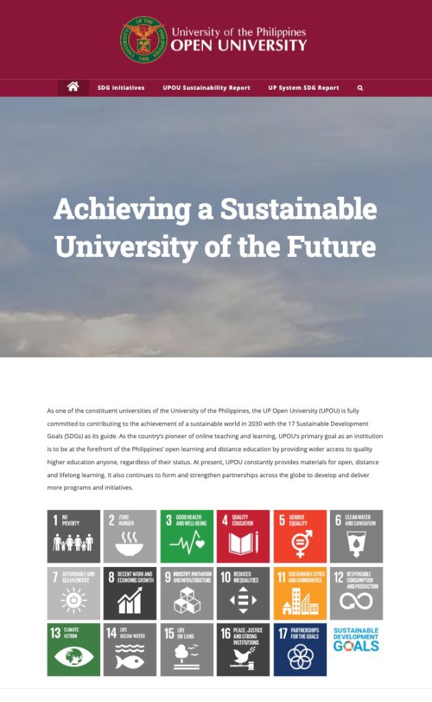 The homepage of the UPOU SDG Microsite