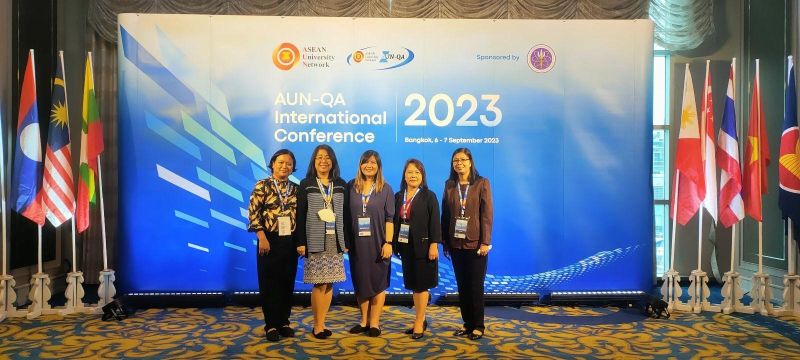 (left to right) OC QA Officer Myra Almodiel, FMDS QA Officer Consuelo Habito, QAO Director Mari Anjeli Crisanto, FICS QA Officer Emely Amoloza, and OVCAA QA Officer Yasele Irene Angela Yambao participated in the AUN-QA International Conference 2023