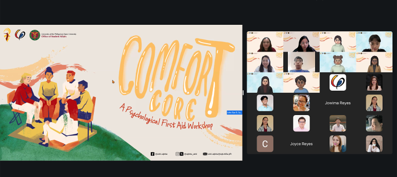 Photo grabbed during the Comfort Core A Psychological First Aid webinar with the participants